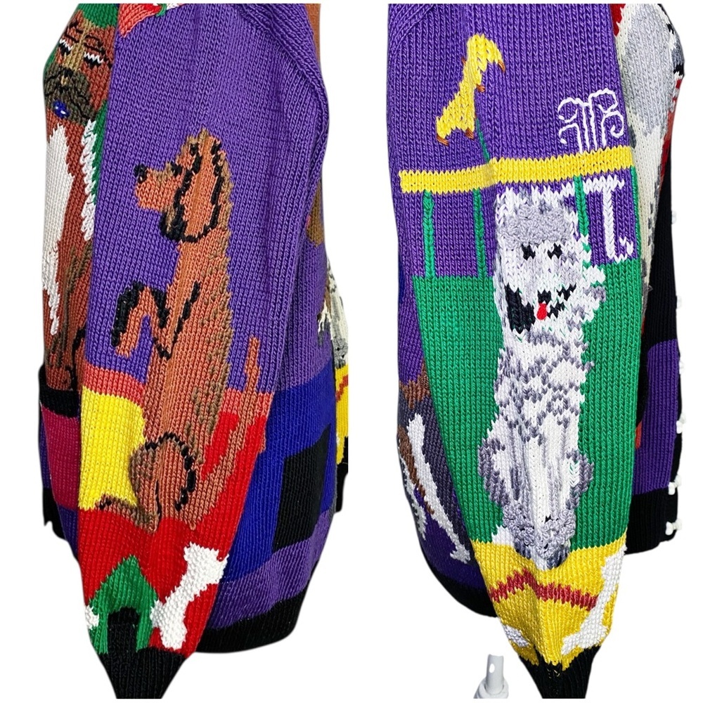 Berek Marta D Vintage 90’s Hand Knit Dogs Best In Show Cardigan Sweater - Picture 2 of 15